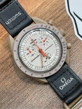 Swatch MoonSwatch Speedmaster Beige Case with White Dial and Black Strap